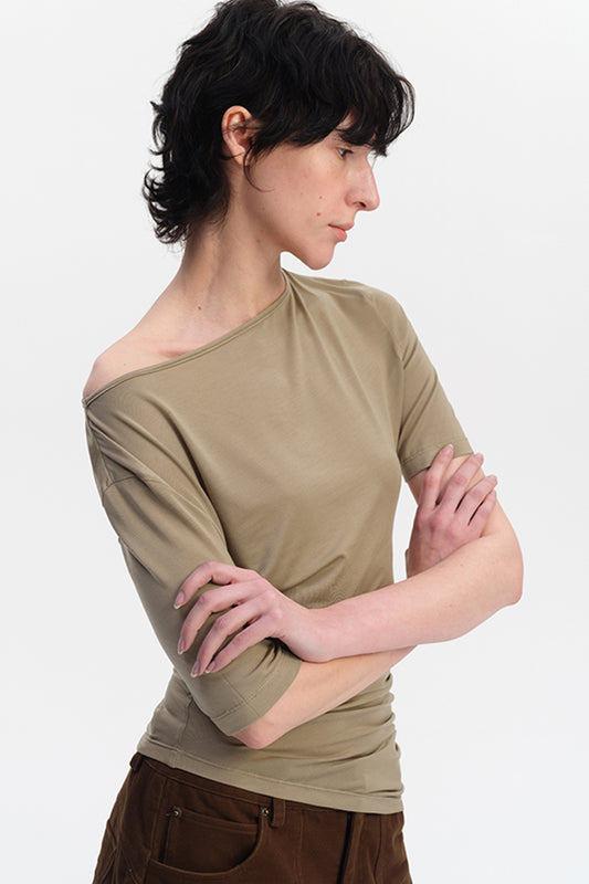 Asymmetric Neck Ruched Tee