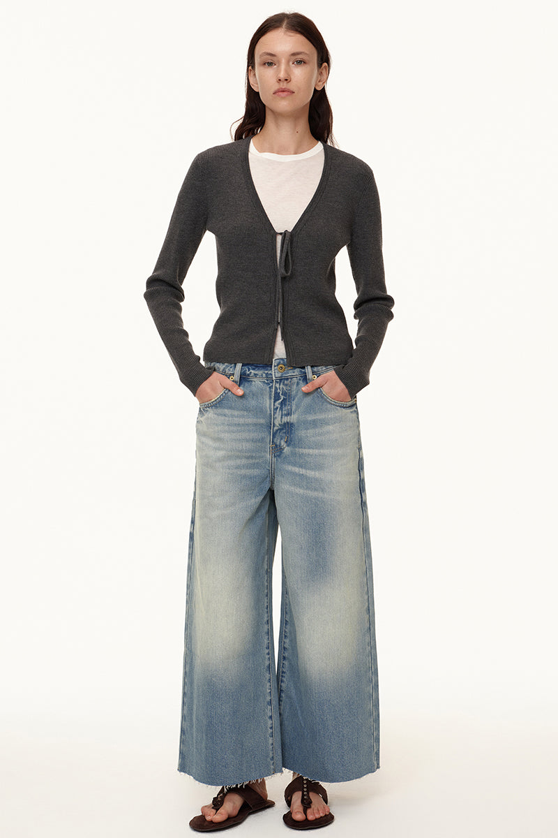 Wide-Leg Washed Denim Jeans