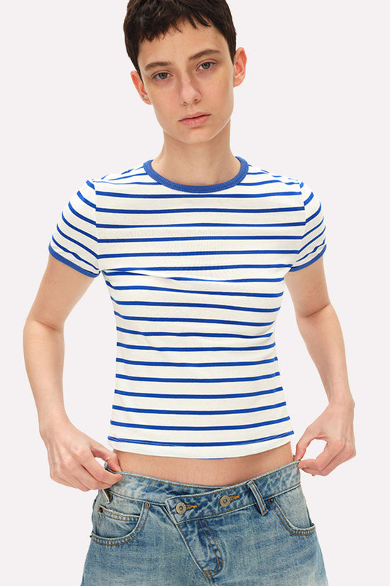 Striped Short Sleeve Crop Tee