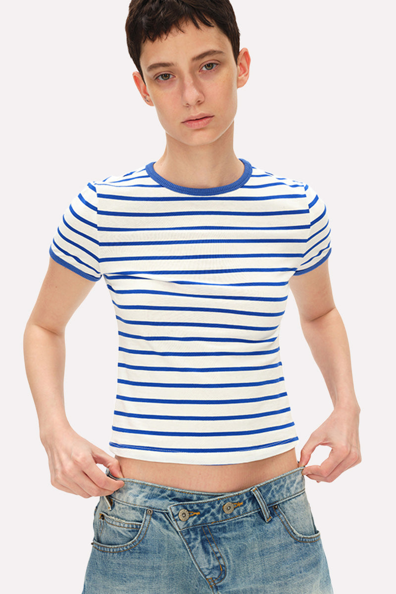 Striped Short Sleeve Crop Tee