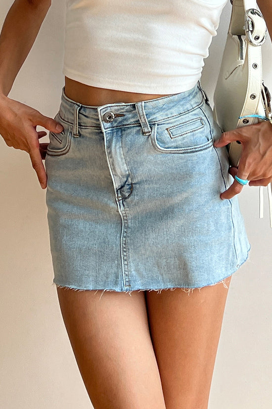 Raw Hem Fitted Denim Mini Skirt
