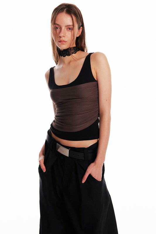 Ruched Two-Tone Sleeveless Top