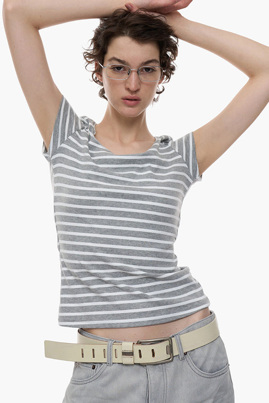 Off Shoulder Striped Fitted Tee