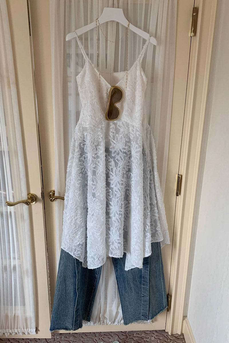 Lace Overlay Asymmetrical Slip Dress
