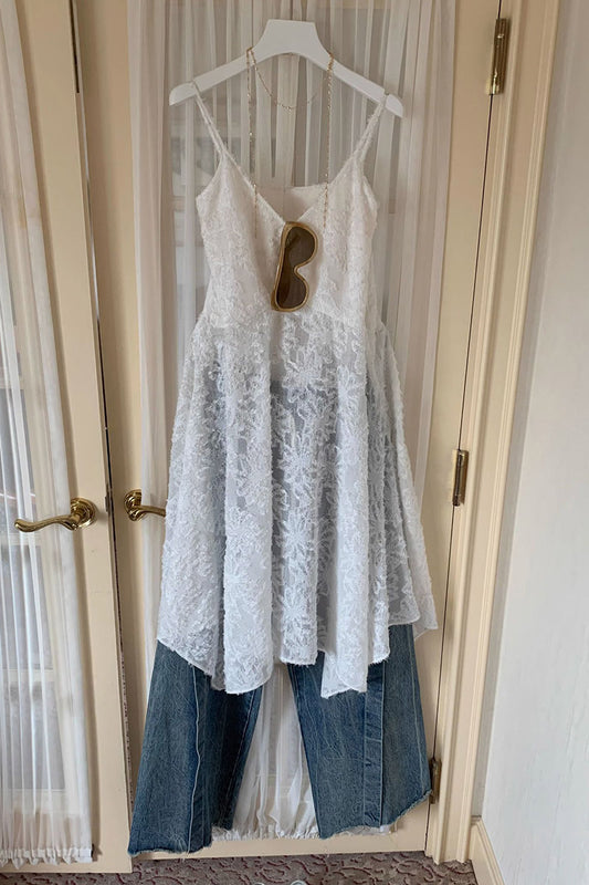 Lace Overlay Asymmetrical Slip Dress
