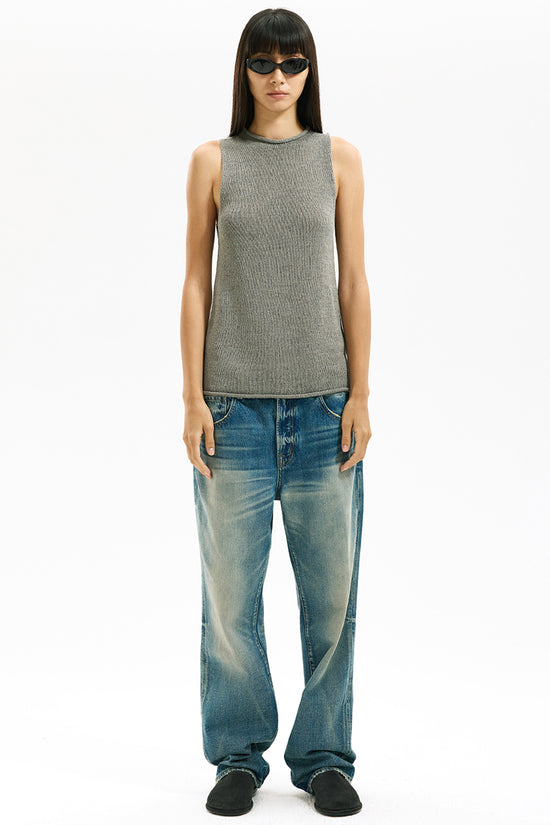 Sleeveless Ribbed Knit Casual Top