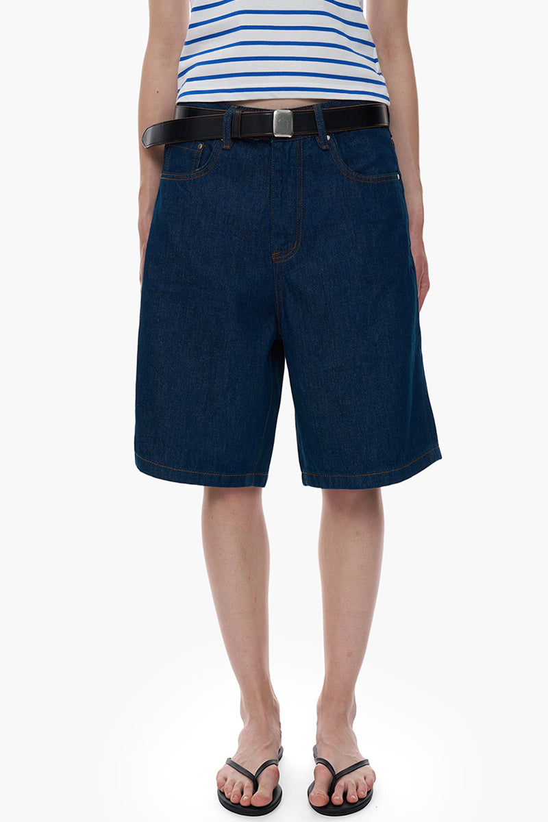 High Waist Wide Leg Denim Shorts