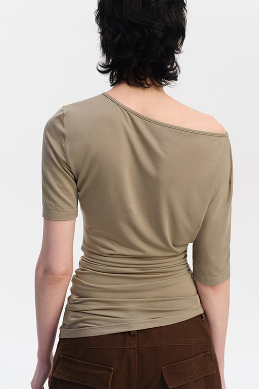 Asymmetric Neck Ruched Tee