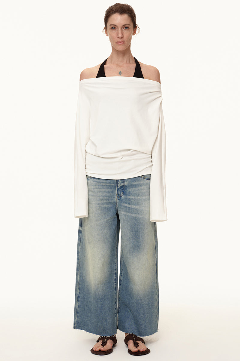 Wide-Leg Washed Denim Jeans