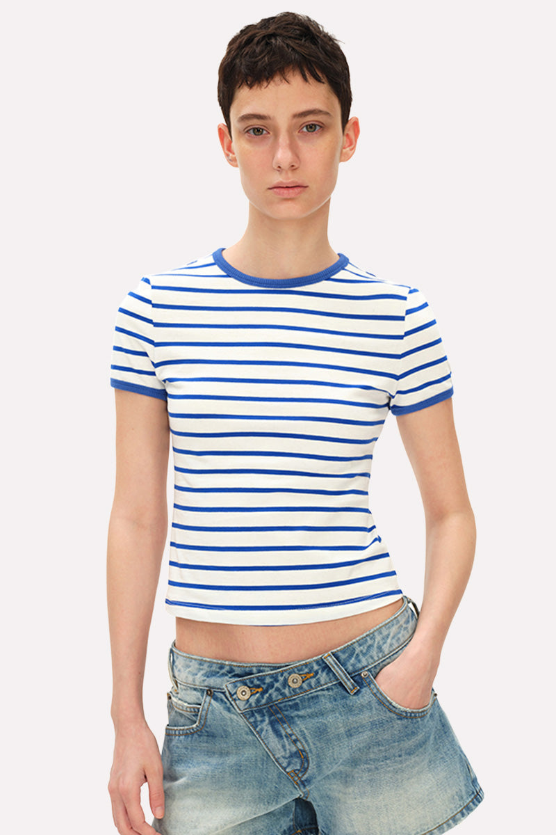 Striped Short Sleeve Crop Tee