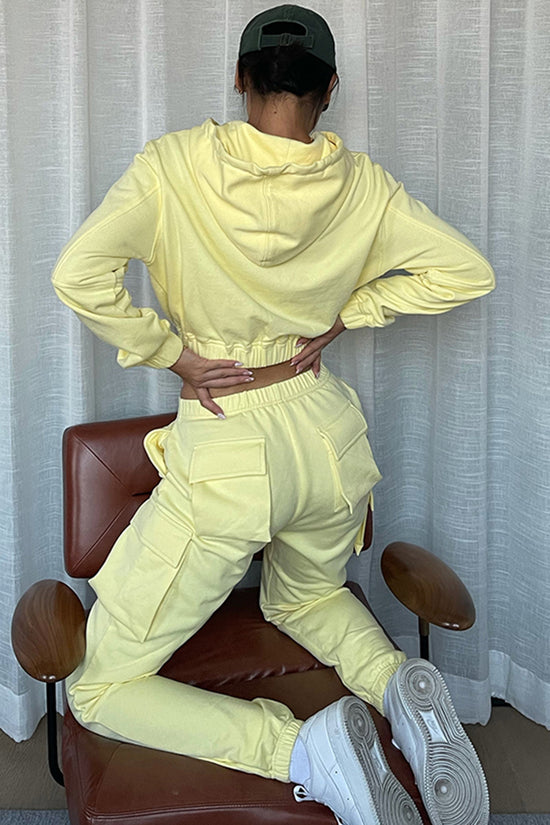 Drawstring Hoodie and Cargo Pants Set