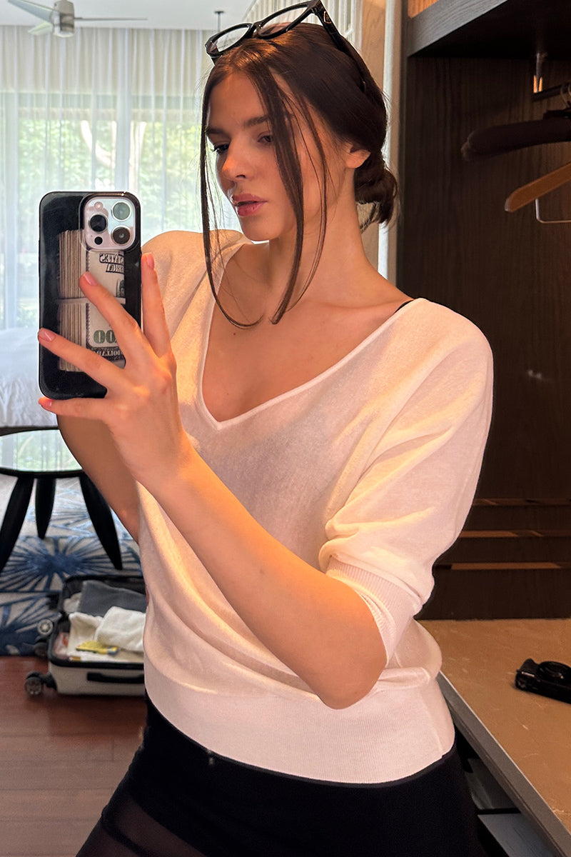 Deep V-Neck Knit Top