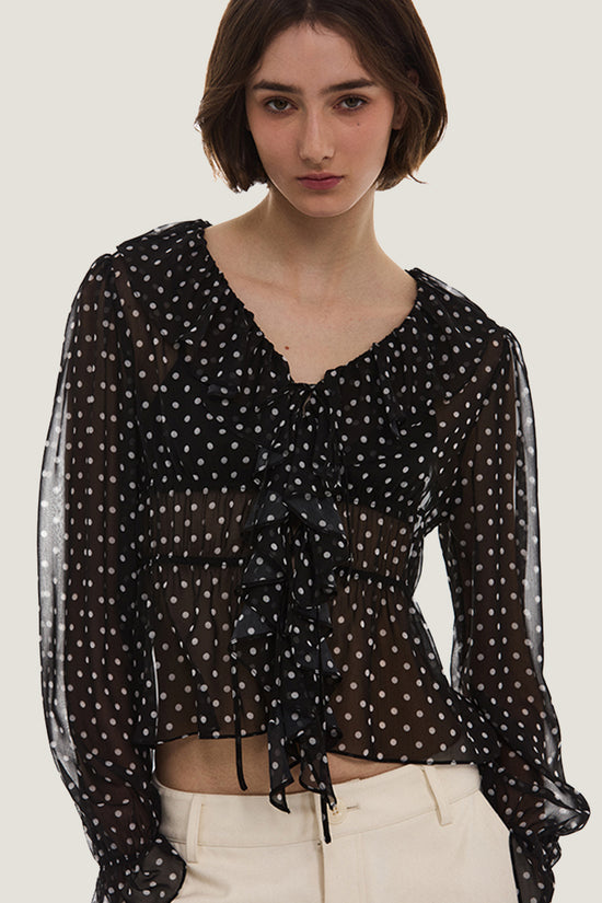 Ruffle Trim Polka Dot Blouse
