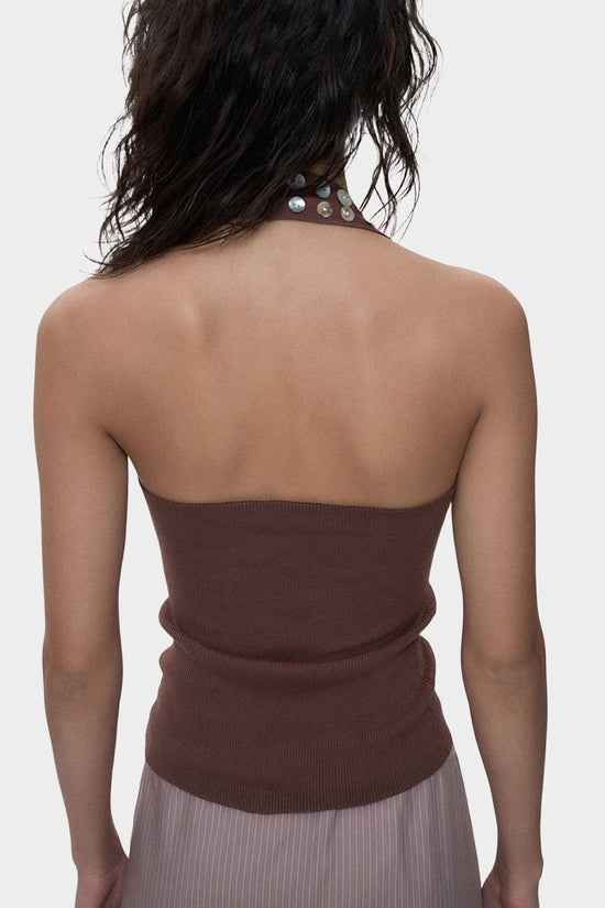 Embellished Halter Neck Knit Top