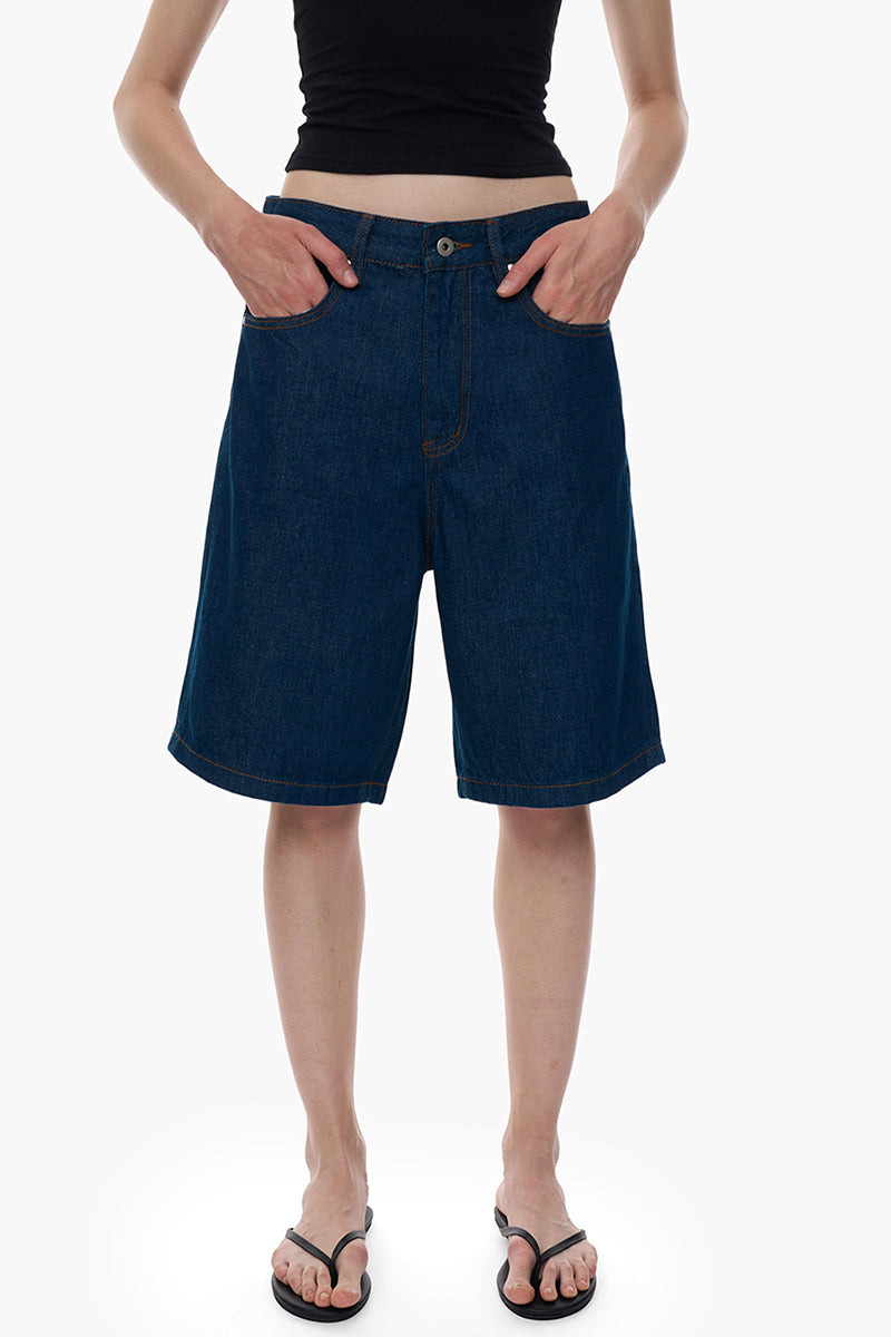 High Waist Wide Leg Denim Shorts