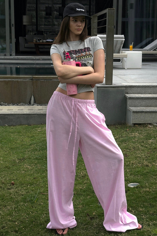 Pink Striped Elastic Waist Pants