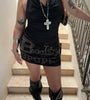 Studded Mini Skirt and Draped Halter Top