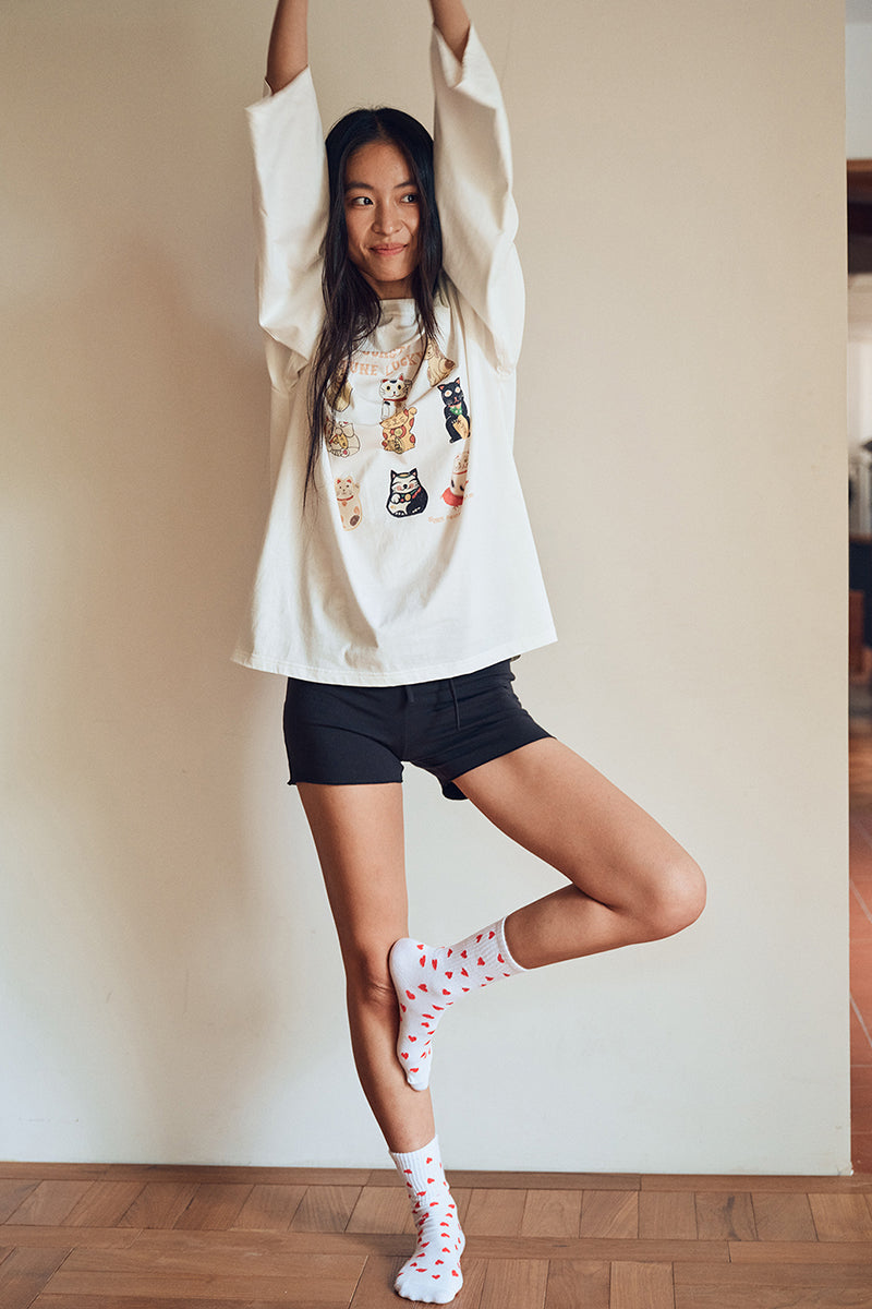 Oversized Lucky Cat Graphic Tee