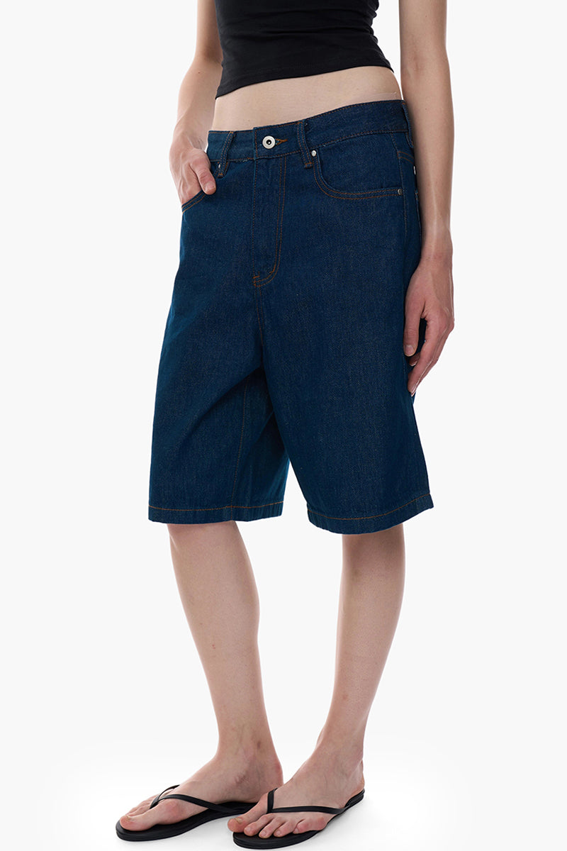 High Waist Wide Leg Denim Shorts