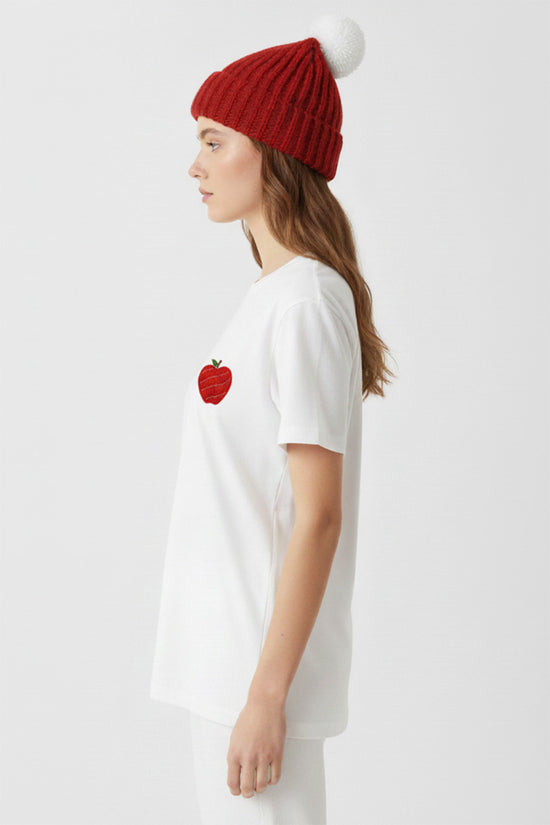 Classic Red Apple Embroidered T-Shirt