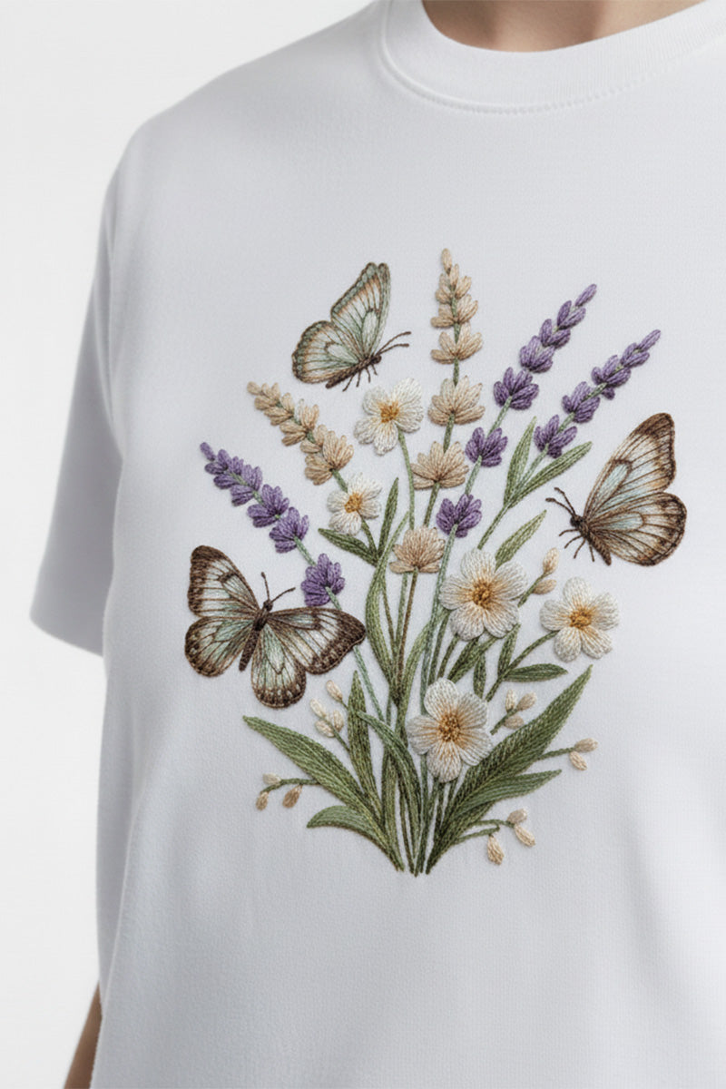 Lavender Meadow Embroidered T-Shirt
