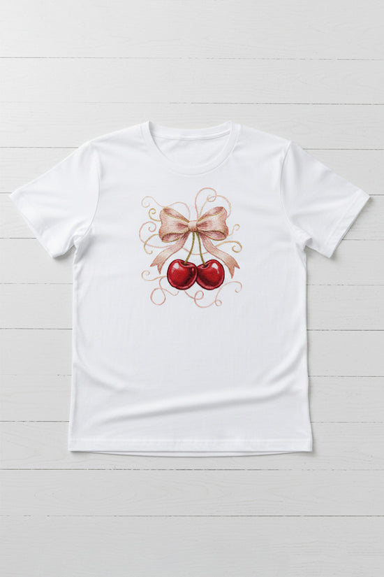 Cherry Bow Embroidered T-Shirt