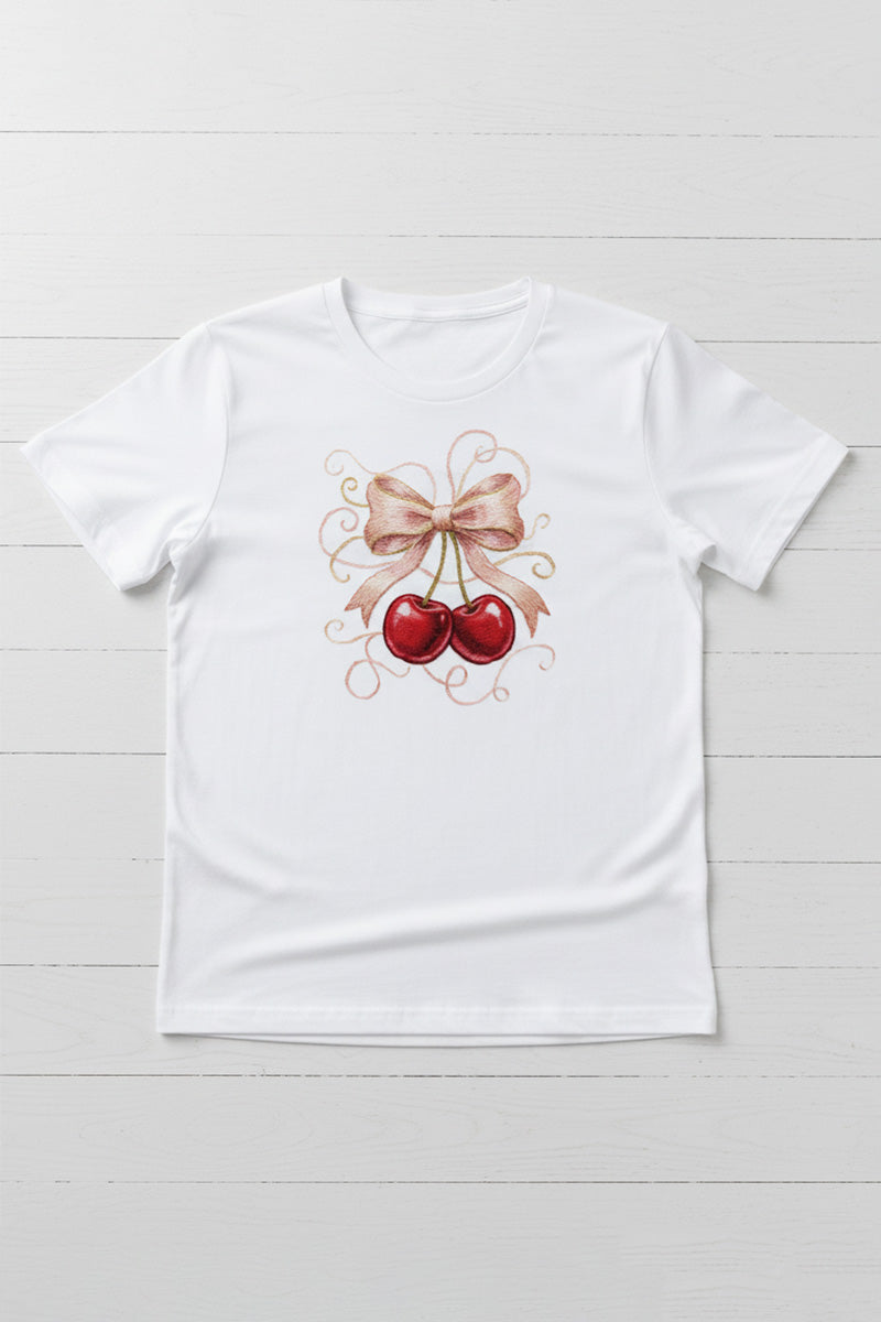 Cherry Bow Embroidered T-Shirt