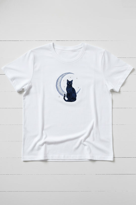 Moon Cat Embroidered T-Shirt