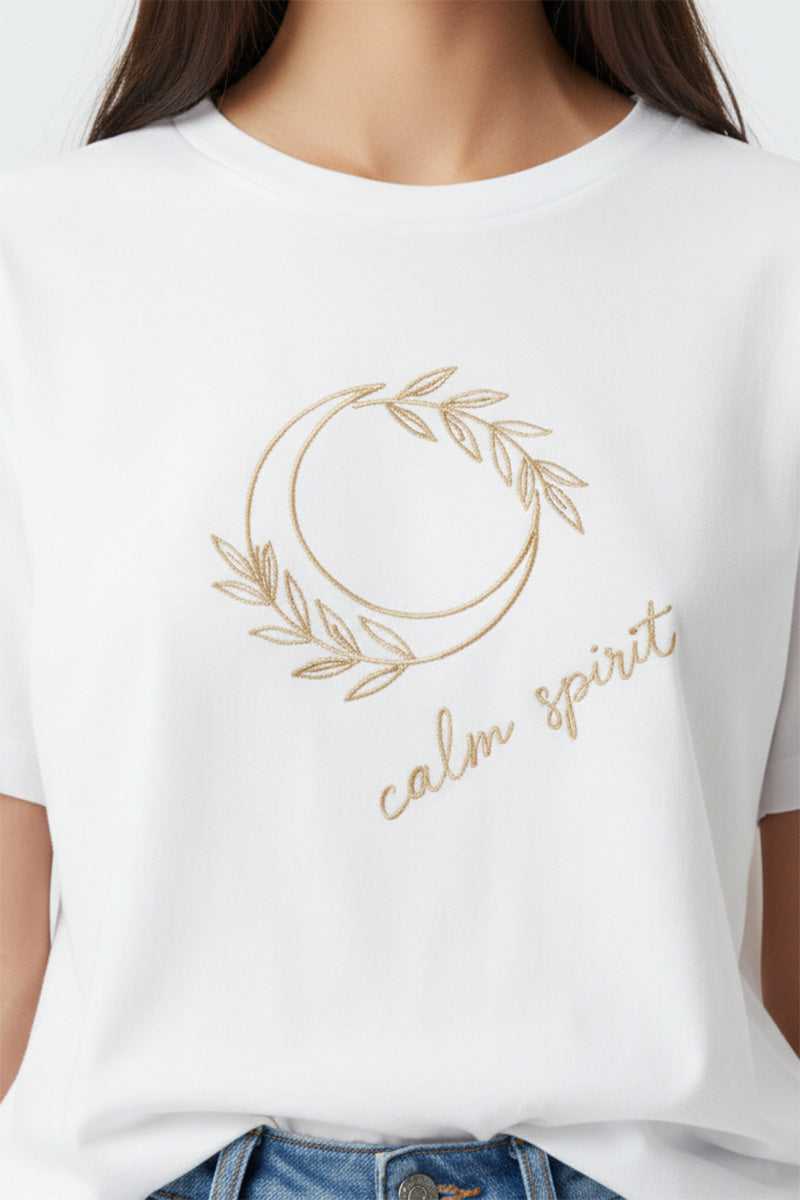 Calm Spirit Moon Embroidered T-Shirt
