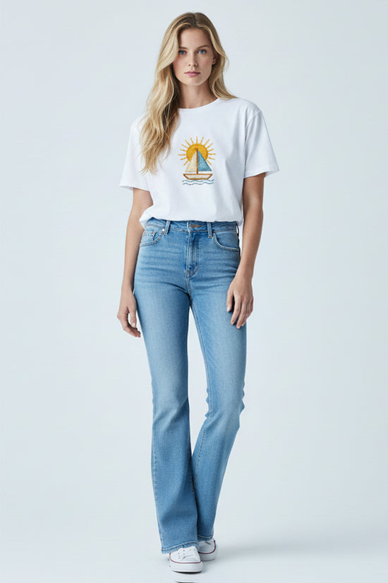 Sailing Sunrise Embroidered T-Shirt