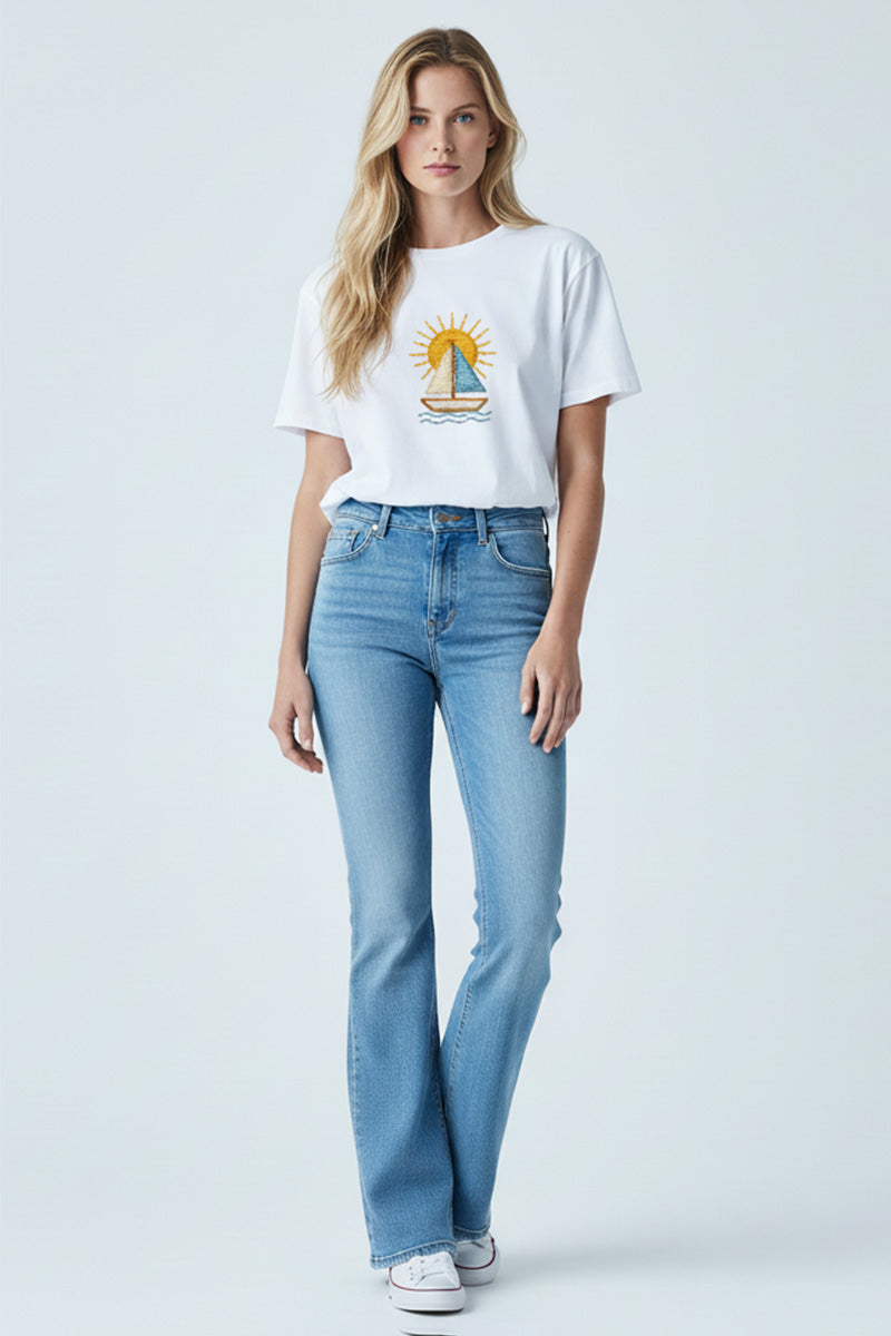 Sailing Sunrise Embroidered T-Shirt
