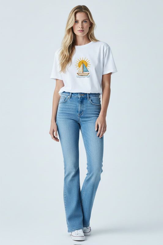 Sailing Sunrise Embroidered T-Shirt