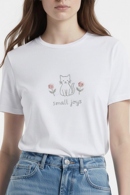 Small Joys Cat Embroidered T-Shirt
