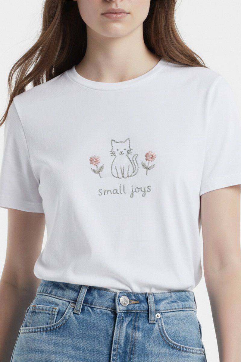 Small Joys Cat Embroidered T-Shirt