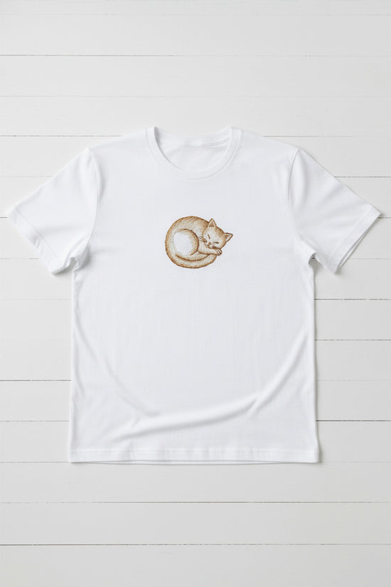 Golden Nap Cat Embroidered T-Shirt