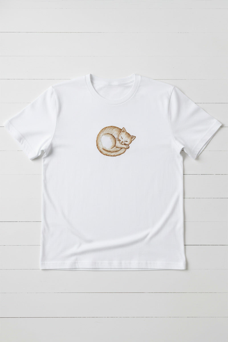 Golden Nap Cat Embroidered T-Shirt