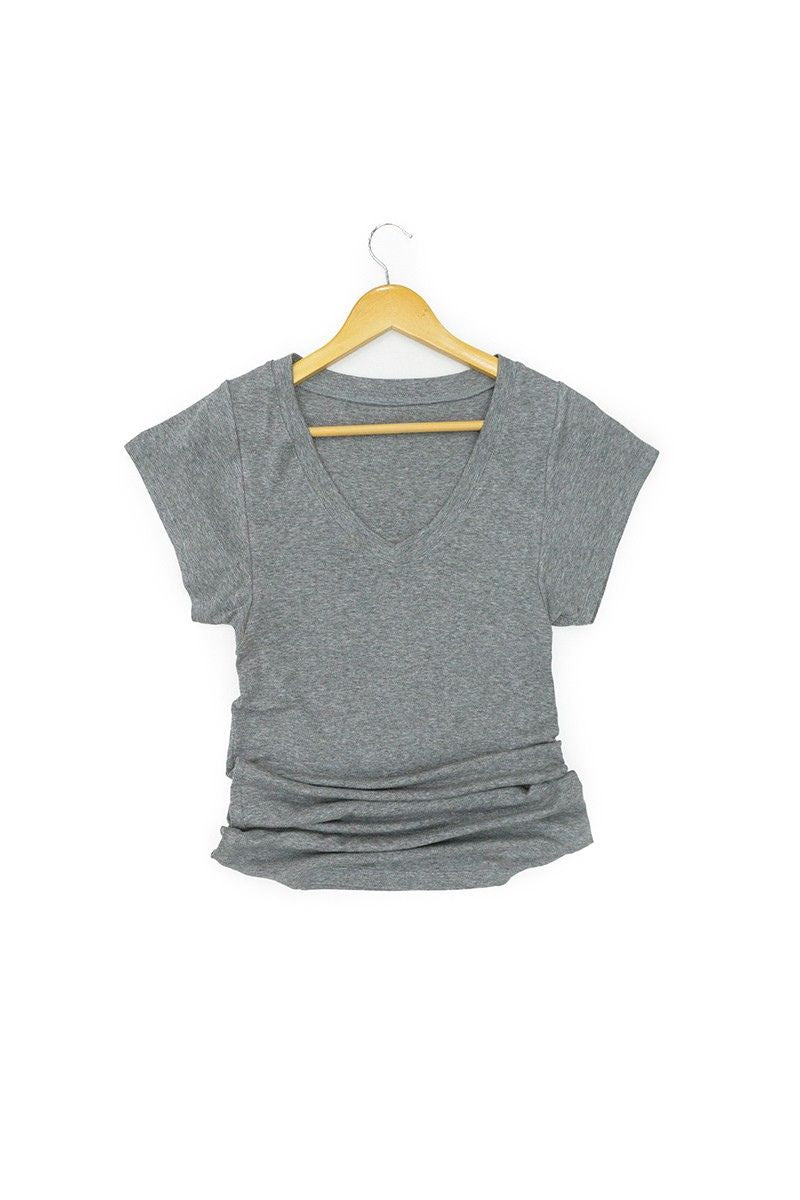 V-Neck Ruched Cap Sleeve T-Shirt
