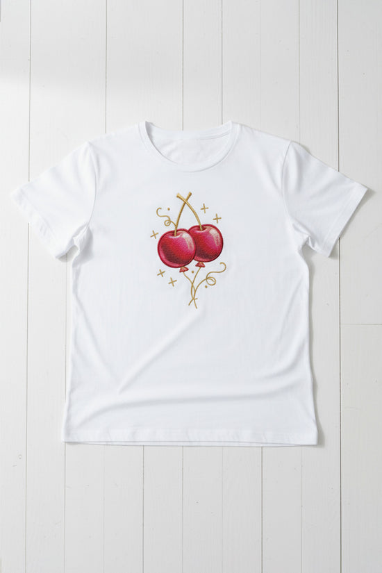 Golden Cherry Spark Embroidered T-Shirt