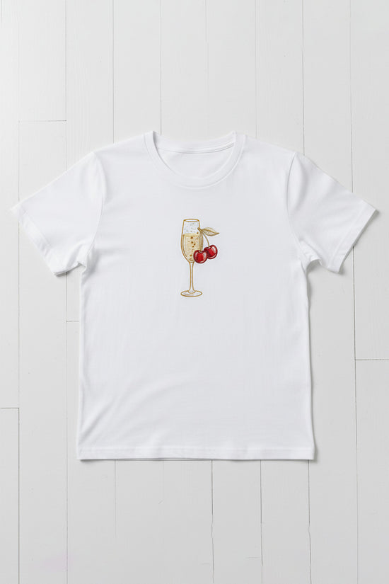 Cherry Champagne Embroidered T-Shirt