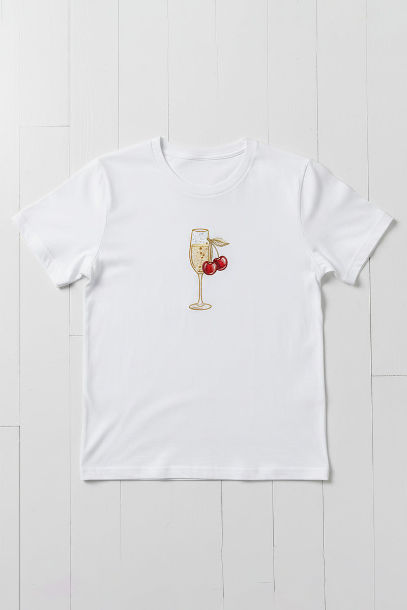 Cherry Champagne Embroidered T-Shirt