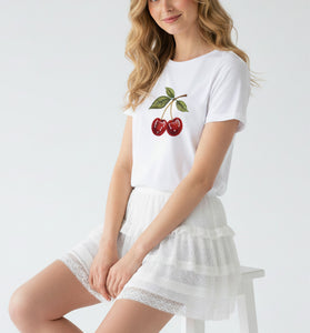 Cherry Leaf Embroidered T-Shirt
