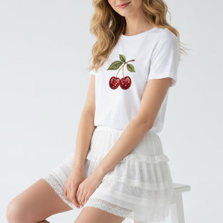 Cherry Leaf Embroidered T-Shirt