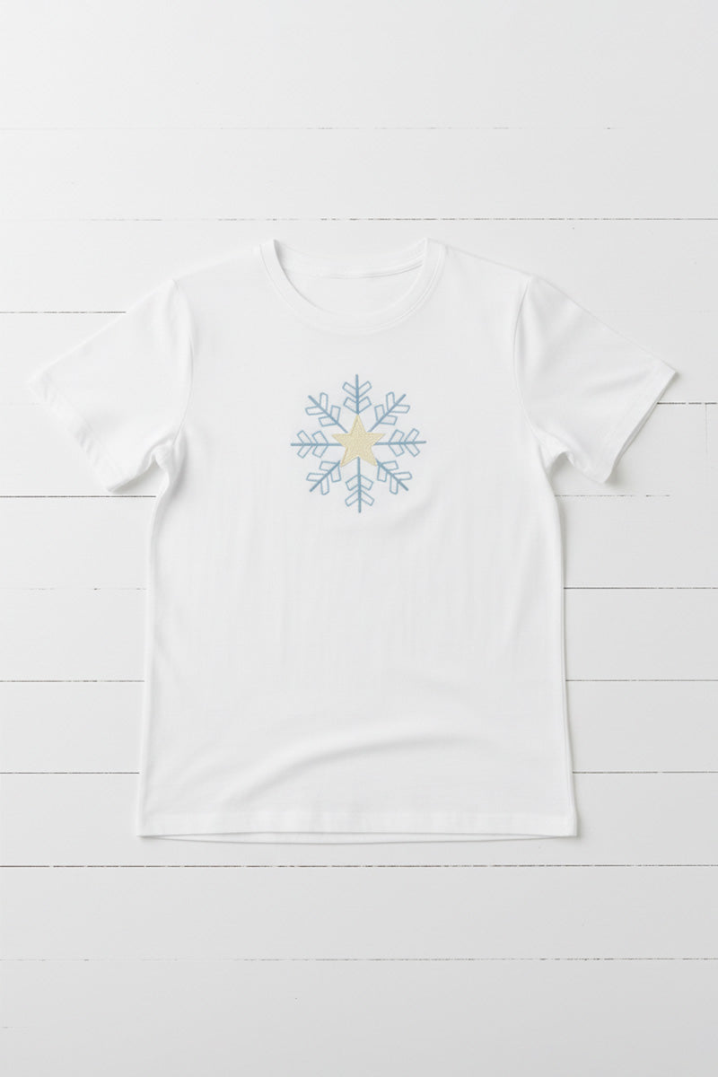 Golden Star Snowflake Embroidered T-Shirt