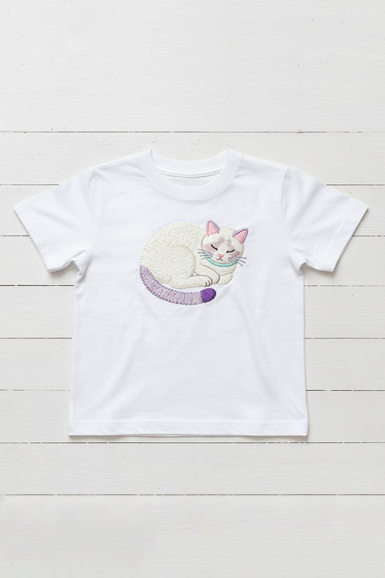 Cozy Cat Embroidered T-Shirt