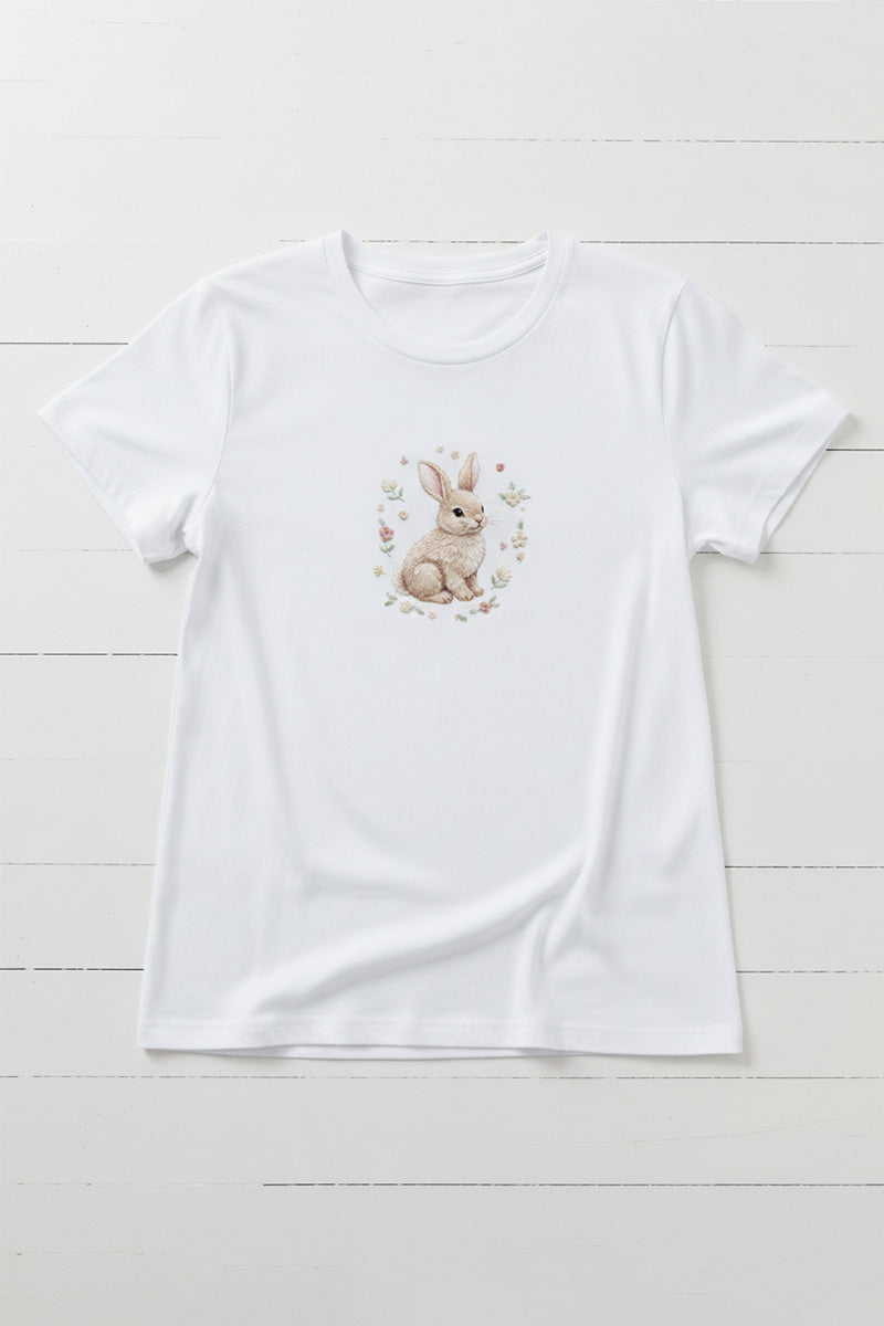 Gentle Bunny Embroidered T-Shirt