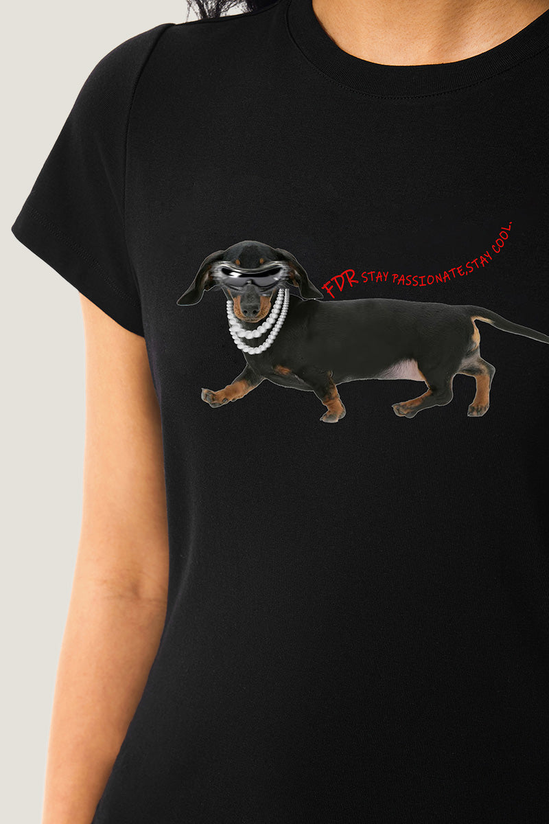 Dark Graphic Dog Print Fitted Tee