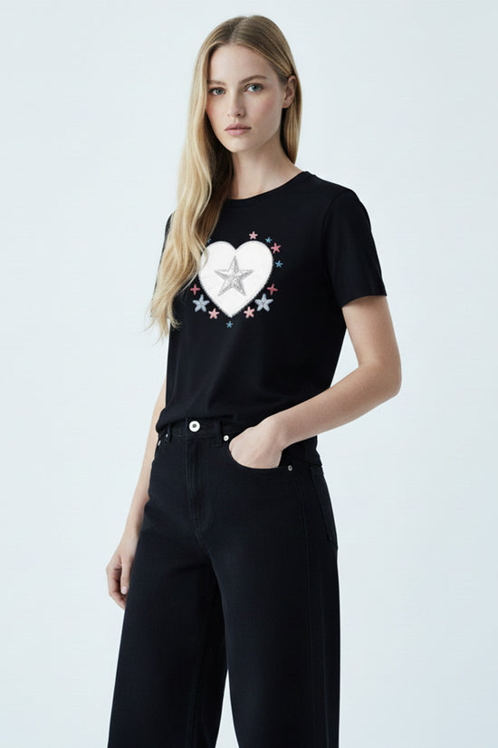 Heart Star Embroidered T-Shirt