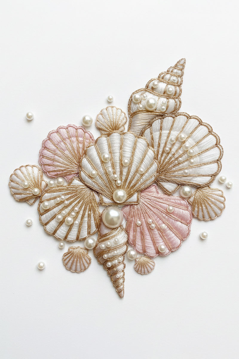 Golden Seashell Embroidered T-Shirt