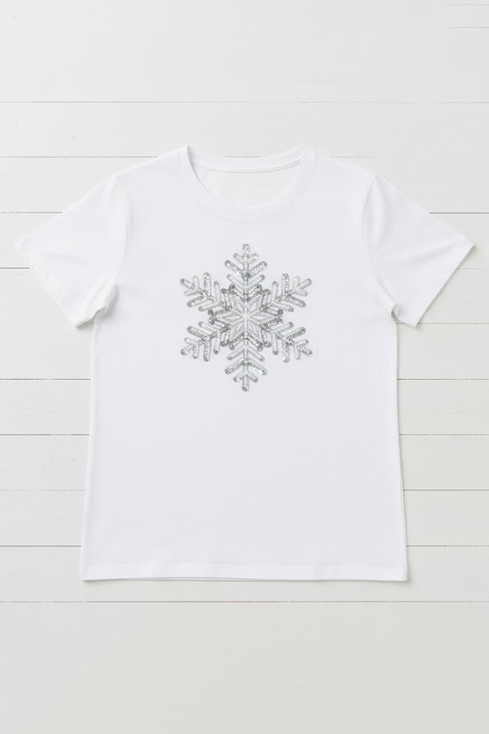 Frosted Silver Snowflake Embroidered T-Shirt