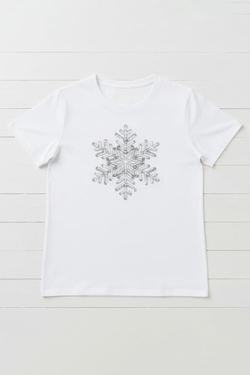 Frosted Silver Snowflake Embroidered T-Shirt